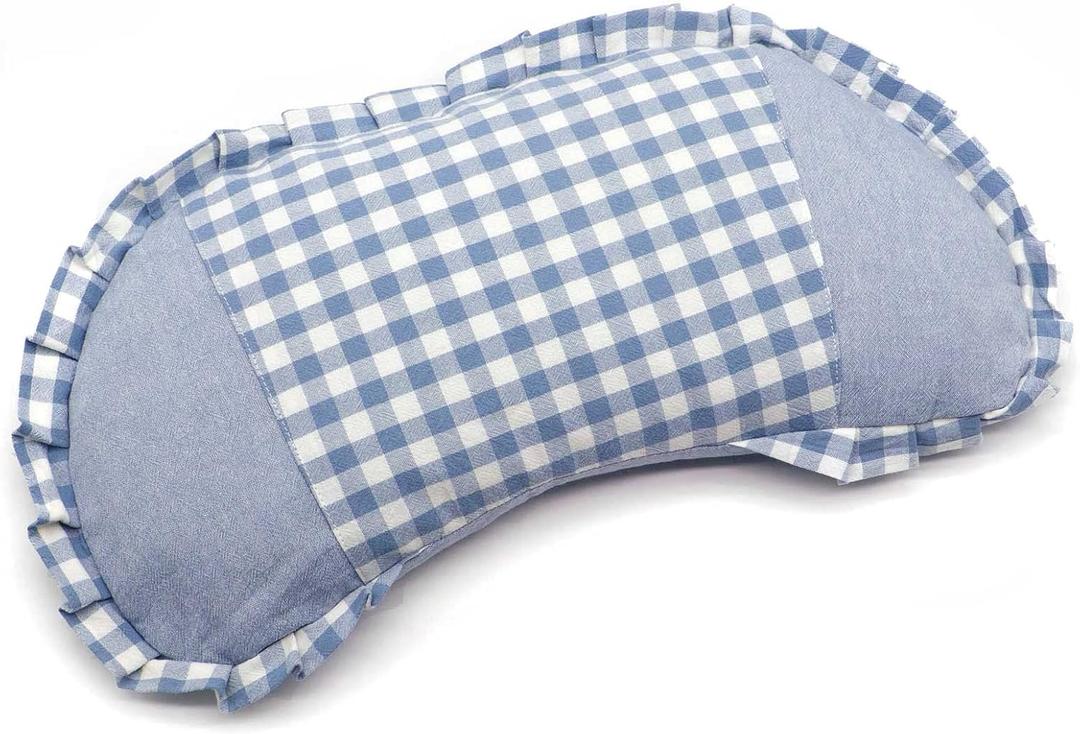 Buckwheat Hulls Pillows for Sleeping Small Cervical Pillow with Washable Cover Moon Shaped Cooling Pillow Neck Support for Side and Back Sleeper (22x12 inch, Blue)
