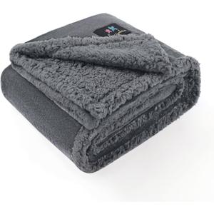Luciphia Waterproof Bed Blanket Washable,Soft Sherpa Fleece Puppy Reversible Throw Blankets for Small Dog Cat,Furniture Cover Protector Couch Bed from Liquid Pee and Pet Fur, Light Grey, 40" x 28"