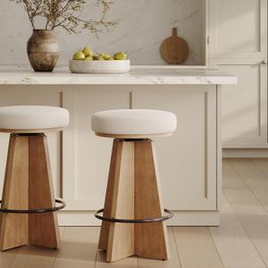 Nathan James Preston Modern Swivel Solid Wood Counter Stool with Boucle Upholstered Seat, Counter Height - 1