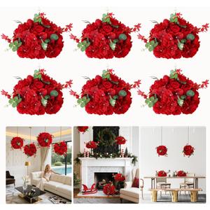 Wedding Centerpieces for Tables 6pcs Red Rose Ball Artificial Flower Arrangements 11" Silk Floral Half Balls for Party Home Valentine's Day Decoration
