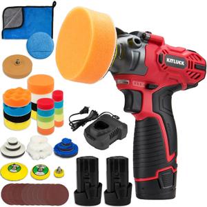 Cordless Buffer Polisher, 12V Mini Wax Buffer & Sander with 2 X 2.5Ah Battery & Charger, 1/2/3" Backing Plate, 40pcs Polishing Pads, Variable Speed for Car Detailing/Buffing/Sanding/Waxing