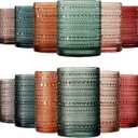 Khen Hobnail Beaded Highball Drinking Tumbler Glasses | Set of 12 | Color, Vintage Bubble Design Whiskey Glassware, Old-Fashioned, Embossed Design for Water, Wine, Cocktail Embossed, Rocks Glass