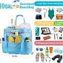 ZUXNZUX Mesh Beach Bag - Large Waterproof Beach Tote Bag with Zipper, Oversized Foldable Lightweight Family Swim Bag Vacation (Blue)