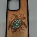 Carveit Wooden Case for iPhone 15 Pro Magnetic Case, Compatible with MagSafe Wireless Chargers, Shockproof Cover, Handmade Shell Inlaid & Wood Artisan Engraved (Sea Turtle) Cherry