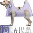 Dog Grooming Hammock Harness for Dogs & Cats with Pet Nail Clipper Trimmer - Cat Hanger Sling for Trimming Clipping Nails- Dog Hammock Restraint Bag for Small Medium Large pet  Purple XL (XL ( Legs Distance : 9.5-18.8" / Max W85lb ))