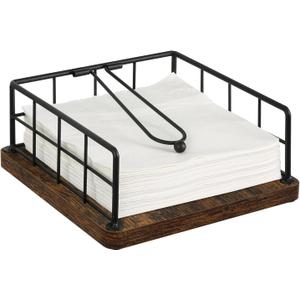 YINMIT Napkin Holder for Table, Farmhouse Napkin Holders with Weighted Arm, Wood Rustic Napkin Holders for Paper Napkins, Napkins Holder for Kitchen, Dining Table (6.7inx6.7in)