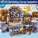 350PCS 95th Birthday Party Decorations for 50 Guests Blue and Gold Party Supplies for Men Include Disposable Paper Plates, Napkins, Cups, and Disposable Plastic Cutlery (95)