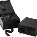 Hallmark Medium Gift Boxes with Bow and Shredded Paper Fill, Pack of 2 (Black 8 inch Box) for Weddings, Graduations, Birthdays, Father's Day, Groomsmen Gifts, All Occasion