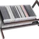 CD/DVD Storage Rack Wooden CD Holder Holds Up to 26 DVD Cases, Rustic Style Desktop Media Organizer Stand, Blu-ray CD Storage Shelf for Video Games, VHS Tapes and Desktop Organization