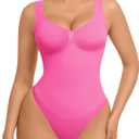 FeelinGirl Shapewear Bodysuits for Women Tummy Control Thong Seamless V Neck Compression Body Suits Corset Top (3X-Large, Pink)