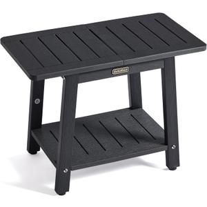 HDPS Shower Bench Seat for for Inside Shower, Waterproof Shower Stool, Heavy Duty Bathroom Poly Shower Chair Seat for Shaving Legs, 2 Tier Black Shower Foot Rest Stool with Adjustable Feet, Non-Slip