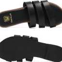 Women's Flat Sandals Dressy Open Toe Round Toe Slide Sandals Comfortable Casual Beach Slip on Slippers for Summer (Black)
