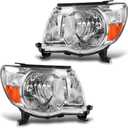 DWVO Headlight Assembly Compatible with 2005 2006 2007 2008 2009 2010 2011 Tacoma Pickup Truck OE Style Replacement Chrome Housing with Amber Reflector