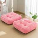 HIGOGOGO 6" Extra Thick Floor Pillow Cushion for Adults, Meditation Cushion Pillow, Large Square Floor Sitting, Tufted Corduroy Cover, for Tatami Living Room or Yoga, 22x22 Inch, 2Pack, Pink