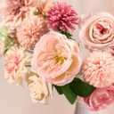 Pink Flowers Artificial Roses Combo Set Fake Pink Silk Flowers Faux Peony Flowers Mix Chrysanthemum Dahlia with Stems for Wedding Bouquets Baby Bridal Shower Party Floral Arrangements Decor