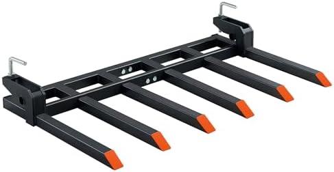 SPECRAFT Heavy-Duty 6-Tine Clamp on Pallet Forks for Tractor Forks Over 60”, 4000 lbs Capacity for Tractor Loader Skid Steer, Double Nut Construction, to Clean Debris, or Yard Waste, Black