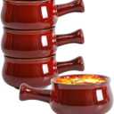 vicrays French Onion Soup Bowls With Handles, 26 Ounce for Soup, Chili, Beef Stew, Chip Resistant, Dishwasher Microwave Safe, Set of 4 (Cherry Red)