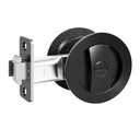 DPB Pocket Door Hardware with Lock, Privacy Door Handles with Adjustable Latch, Embedded Double-Sided Folding for 2-3/8" Backset and 1 3/8”to 2 3/16”Thickness Door (Lock but No Key, Black Round, 1Pcs)