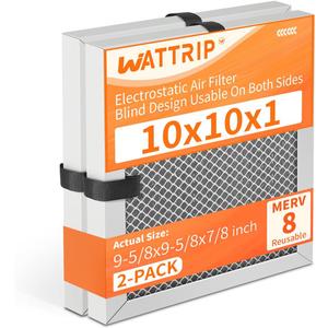 2-Pack 10x10x1 MERV 8 Reusable & Washable Electrostatic Air Filters - Long-Lasting Filter for HVAC Furnace & Air Conditioner Units, Actual Size: 9-5/8” x 9-5/8” x 7/8”