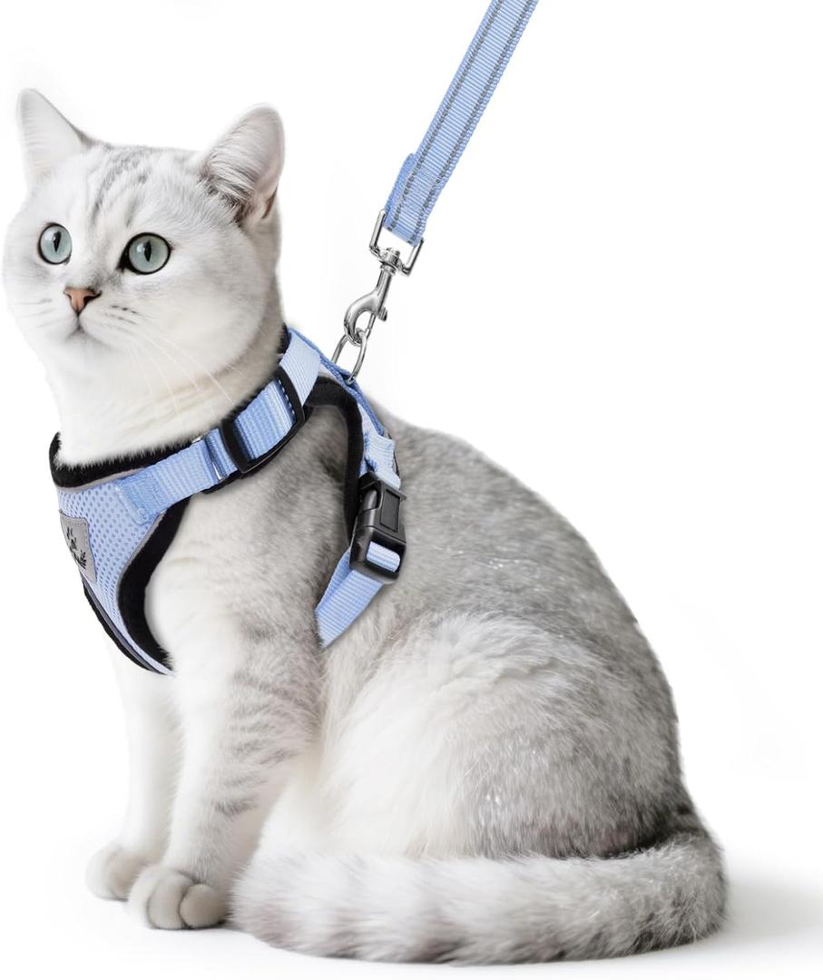 PUPTECK Cat Harness and Leash Set Escape Proof Reflective Cat Walking Harness Adjustable Soft Breathable Mesh Vest for Small Pets, Sky Blue, S (S (NECK 9.5"-11", CHEST 13"-16"))