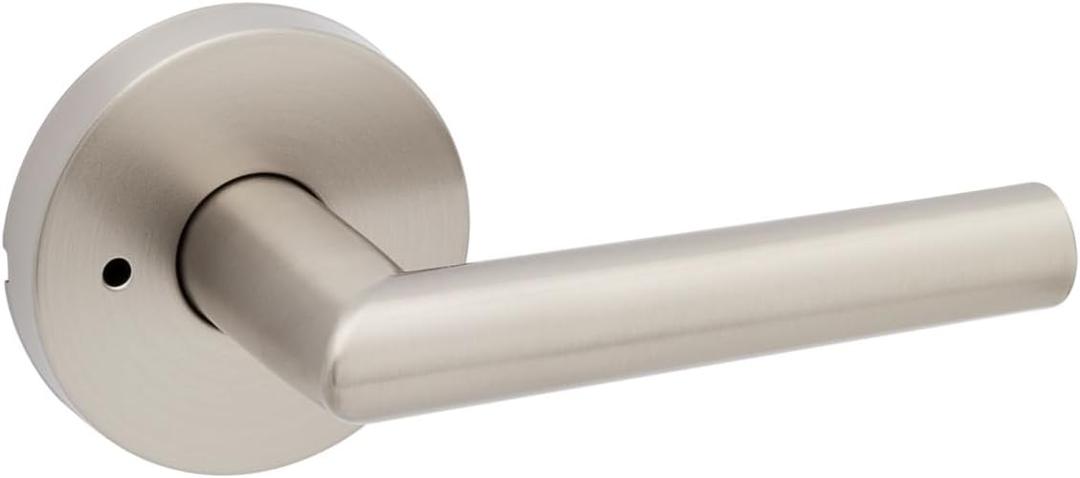 Kwikset Milan Interior Privacy Door Handle with Lock, Door Lever For Bathroom and Bedroom, Satin Nickel Reversible Keyless Push Button Lock Door Lever (Satin Nickel)