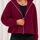 PRETTYGARDEN Womens 2026 Winter Fleece Sherpa Jacket Trendy Long Sleeve Zip Up Cropped Warm Coat Fall Fashion Workout Clothes (X-Large, Burgundy)