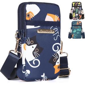 Geestock Lightweight Small Crossbody Bag for Women Cell Phone Purses Travel Pouch Shoulder Bag for Running, Walking (Blue Cats)