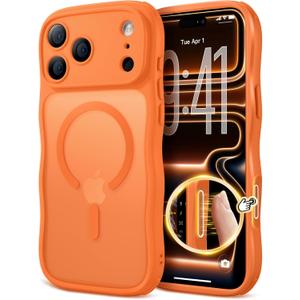 for iPhone 17 Pro Max Case for Women Girls,Compatible with MagSafe,Camera Control,Full Camera Protection, Cute Wave Magnetic Phone Case for iPhone 17 Pro Max,Orange