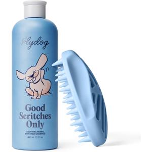FLYDOG Dog Shampoo for Itchy Skin & Allergies - Natural Anti-Itch Dog Shampoo for Dry Skin, Dandruff & Shedding, Hypoallergenic Sensitive Skin Dog Wash for All Breeds & Puppies (400ml + Brush)