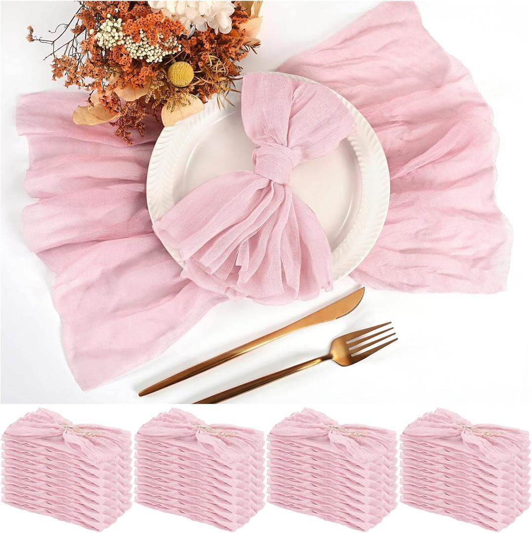 Teruntrue 30 Pack Light Pink Cheese Cloth Napkins Gauze Napkin Cloth Bulk Set of 30 Washable Boho Dinner Table Napkins for Wedding Party Baby Shower Birthday Party Decorations20 x 20 Inch