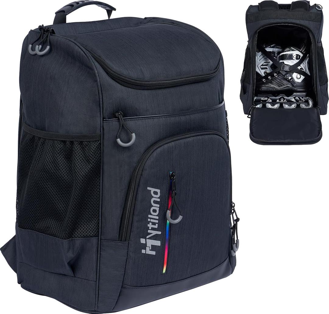 Roller Skate Bag Multi-Compartment Ice Skating Backpack Adjustable Straps Figure Skate Bag Up to US Men Size 13 Inline & Quad Speed Skating for Women and Man