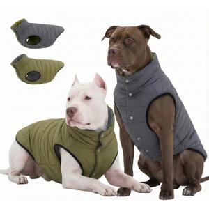 LovinPet Reversible Dog Puffer Coat for Medium & Large Dogs, DownInsulated Winter Jacket, WaterResistant & WindResistant, AntiStatic, Dual-Sided Dark Green & Grey for Cold Weather,3XL