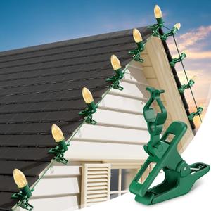 C7 C9 Large Christmas Light Clips  Universal Gutter & Shingle Clips for E12/E17 Base, Mini & Icicle Lights  Outdoor Spring Clips for Roof, Fence, String Lights Decorations  100 Pack