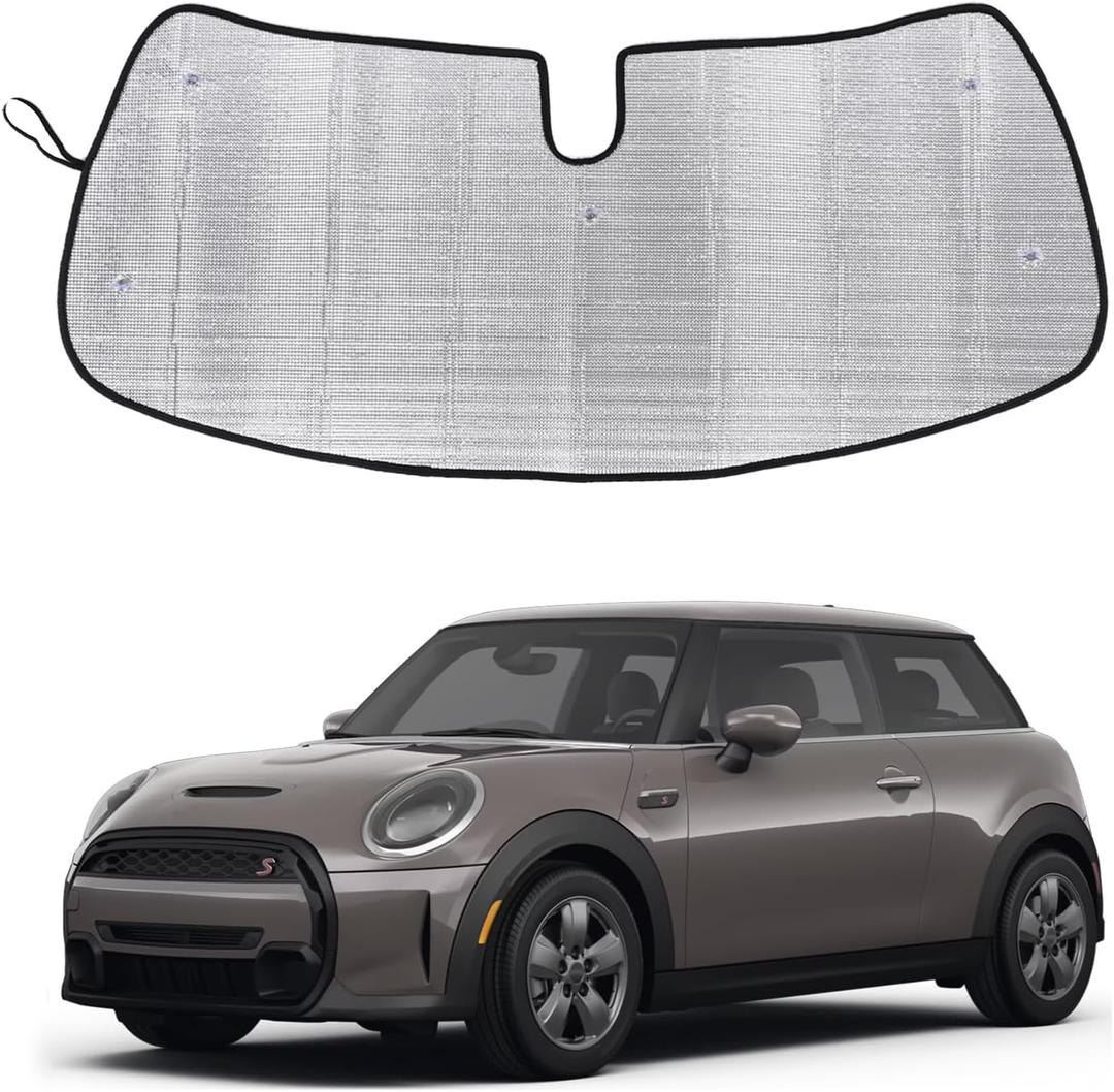 Windshield Sunshade for Mini Cooper 2015-2024 Hardtop 4 Door Front Window Sun Shade Foldable Reflective Sun Visor Custom Sunscreen UV Blocker Privacy Protector HeatShield Keeps Your Vehicle Cool (Silver)
