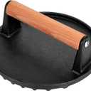 Smashed Burger Press, 7" Round Heavy-Duty Cast Iron Smash Meat Steak with Wooden Handle for Blackstone Griddle, Juicy and Crispy Burgers for BBQs, Cookouts