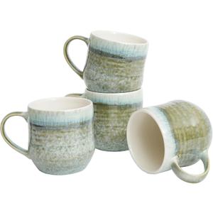 Bosmarlin Ceramic Coffee Mug Set of 4, 17 Oz, Coffee Cups with Big Handle, Microwave and Dishwasher Safe (Willow Green)