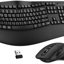 Wireless Keyboard and Mouse Combo, 2.4G Full Size Wave Keys Ergonomic Keyboard with Wrist Rest and 3Level DPI Adjustable Wireless Ergonomic Mouse for Windows, Mac OS Desktop/Laptop/PC(Black)