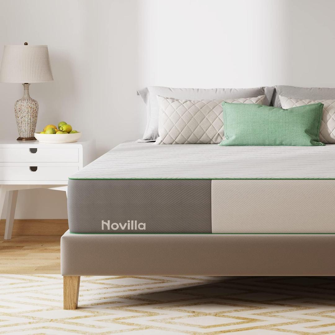Novilla Twin Mattress, 10 Inch Gel Memory Foam Mattress Twin Size for Cool Night Sleep & Pressure Relief, Medium Firm with Breathable Bamboo Cover, Mattress in a Box, Lullaby (White&grey)