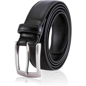 MILORDE Men's Genuine Leather Dress Belt, Handmade, 100% Cow Leather, Fashion & Classic Designs for Work Business and Casual (Black)