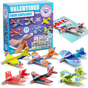 JOYIN 28 Pack Valentines Day Gifts Cards, Valentine's Greeting Cards for Kids with Foam Airplanes Classroom Exchange Party Favor Toy