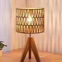 EDISHINE Small Table Lamp, Rattan Wood Tripod Bedside Lamp, Boho Nightstand Lamp for Living Room, End Table, Office, E26 Base, Natural Style