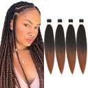 Pre-stretched Braiding Hair 4 Packs- 24 Inch Ombre Brown Braiding Yaki Straight Prestretched EZ Braids Hot Water Setting Ombre Aurburn Professional Soft Synthetic Hair Extensions
