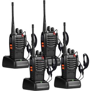 Pxton Walkie Talkies Long Range for Adults with Earpieces,16 Channel Walky Talky Rechargeable Handheld Two Way Radios with Flashlight Li-ion Battery and Charger, 4 Pack