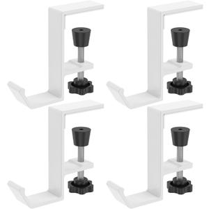 UKQRRTC 4Pcs Desk Clamp On Hook, Aluminum Table Hanger Hook, Adjustable Under Desk Headphone Holder, Desk Mount Backpack Hanger, Punch Free Desk Hook Clamp for Bag Key Handbag (White)
