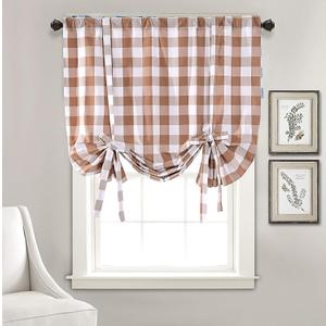 Buffalo Checker Thermal Insulated Curtain Adjustable Tie Up Shade Rod Pocket Panel for Small Window Single 45 Inch by 63 Inch Taupe