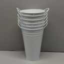 Flower Bucket for Flower Bar, 6 Pcs 10.2 Inch Metal Vases with Handles, Leak-Proof White French Buckets for Wedding Centerpieces, Farmhouse Party & Rustic Home Decor