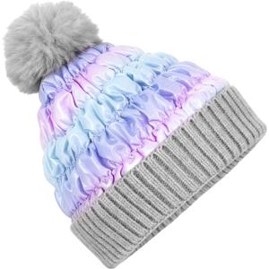 2 x PinkSheep Toddler Winter Hat,Cute Girls Warm Beanie with Pom Pom and Fleece Lined Winter Hats,Fashion Kids Knit Beanies Cap
