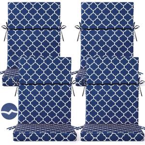 4 Pack Outdoor High Back Chair Cushion for Patio, Moroccan, Blue