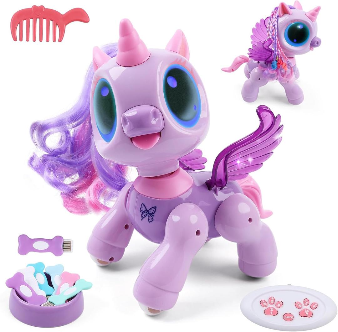 BIRANCO. Unicorn Robot Toys for Girls Age 3-5, Remote Control Electronic Pet, Gesture Sensing, STEM Play, Surprise Interactive Toy for Toddler Gifts and Kids Age 4 5 6+ Years Old (Purple)