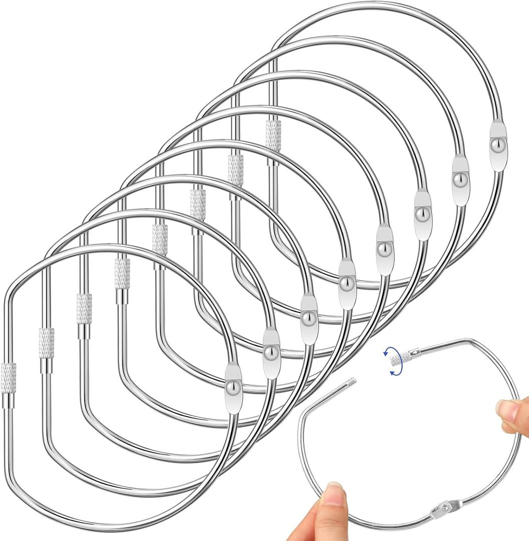 8 Pcs Loose Leaf Binder Book Rings D-Shaped Binder Rings Large Nickel Plated Steel Book Keychain Key Washi Tape Organizer for Home Office Cards Receipts Photos Files DIY Craft Supplie (4 Inch)